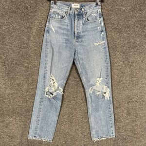 Agolde 90s Mid Rise Loose Fit Jeans Womens 23 Light‎ Wash Distressed Straight